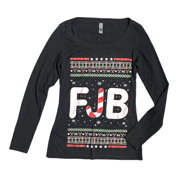 FJB Let's Go Brandon! Women’s Candy Cane Ugly Christmas Long Sleeve Shirt NWOT - Picture 4 of 7